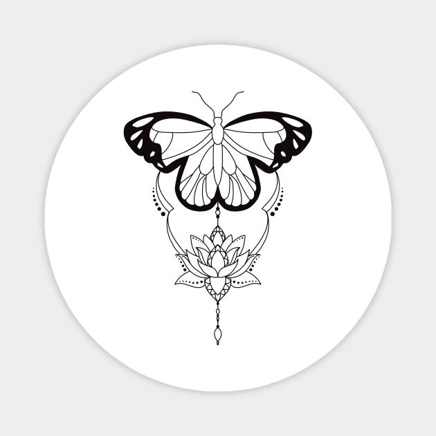 Butterfly Lotus Flower Mandala Magnet by Helena Morpho 